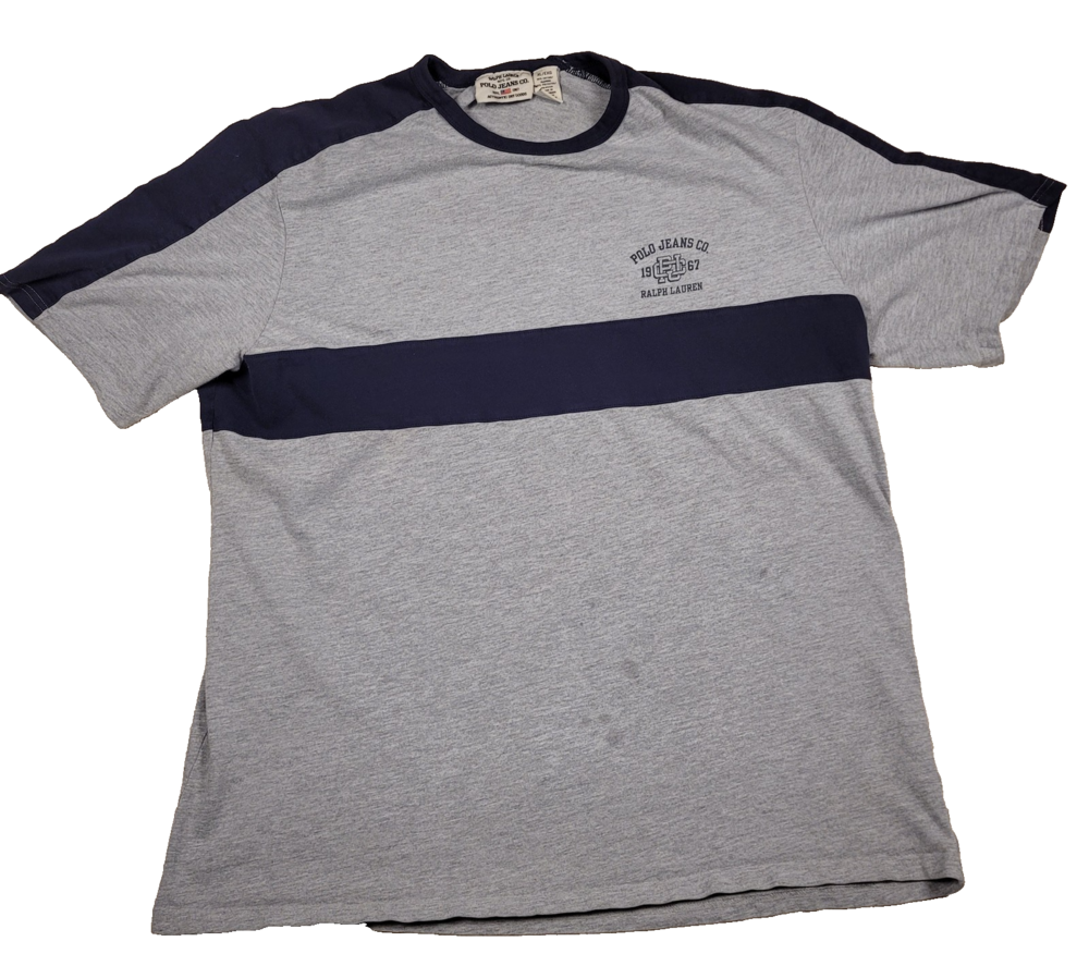 Polo Jeans Co Ralph Lauren Shirt Mens XL Gray Blue Colorblock Crewneck Tee